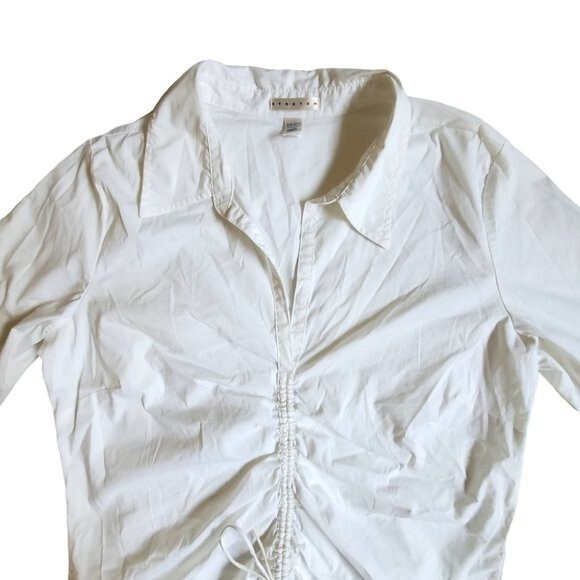 Old Navy Stretch white 3/4 sleeve collared tie front top sz XL - Picture 3 of 12